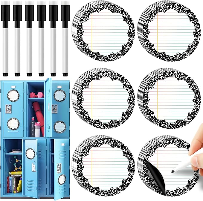 Crtiin 42 Pcs Magnetic Name Tags for Lockers Round Composition Notebook Dry Erase Labels Magnetic Reusable Name Tags for Back to School Whiteboard Classroom School Bus Locker Fridge