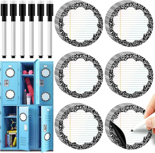 Crtiin 42 Pcs Magnetic Name Tags for Lockers Round Composition Notebook Dry Erase Labels Magnetic Reusable Name Tags for Back to School Whiteboard Classroom School Bus Locker Fridge
