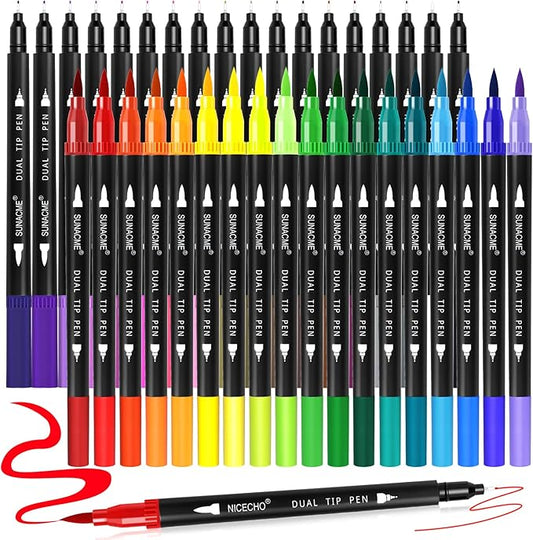 sunacme 36 Colors Dual Brush Marker Pens, Art Marker Set with Brush and Fineliner Tip for Adults Coloring Books, Journaling, Note Taking