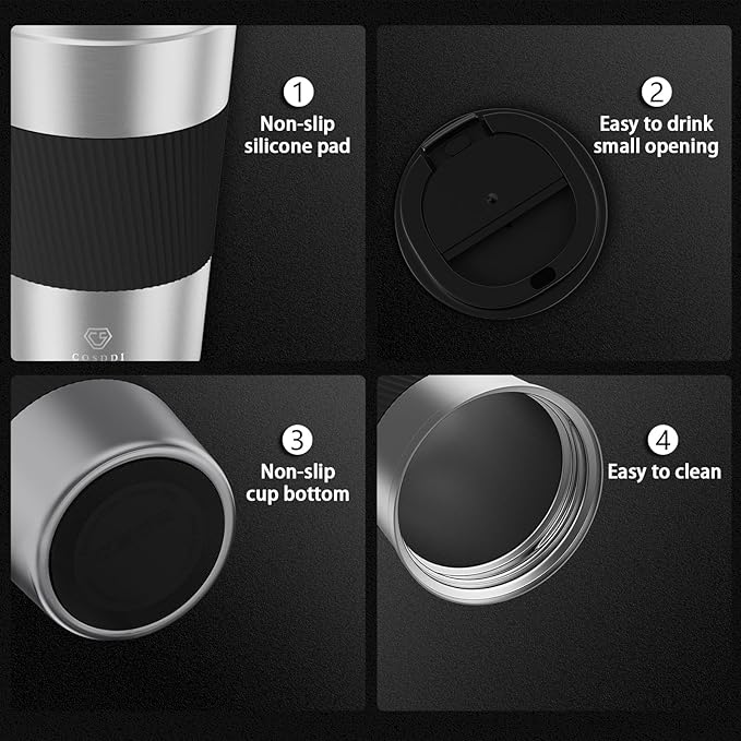 CS COSDDI 12 oz Stainless Steel Vacuum Insulated Tumbler - Coffee Travel Mug Spill Proof with Lid - coffee Cup for Keep Hot/Ice Coffee,Tea and Beer