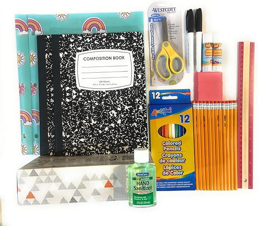 BLJ School Supplies for Kids, Back to School Supply Box, Supplies for Girls or Boys, Essentials Supplies for K-8 Kindergarten Elementary-School Supply Kit 39PCS (Rainbow)