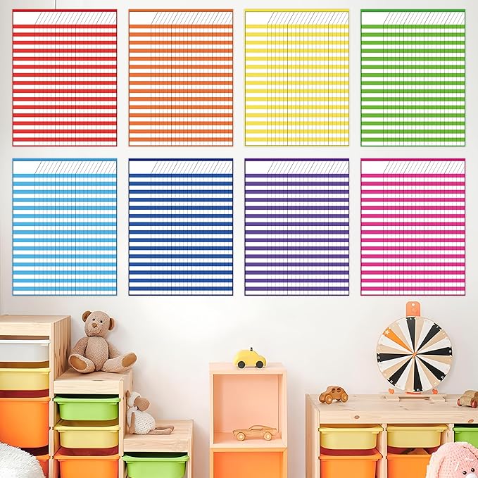 8 Pack Colorful Dry Erase Incentive Chart Multi-Color Classroom Laminated Dry Erase Reward Chore Charts with 1350 Reward Star Stickers for School Attendance Homework Progress Tracking, 13" x 17"