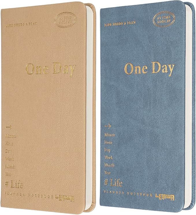 PATIKIL 2Pcs Planner Notebook, 7 x 3.8" 96 Sheets Undated Daily Planner Pocket to Do List Daily Weekly Goals Notebook for Office Home Study Work Time Management Habit Tracker, Blue, Brown