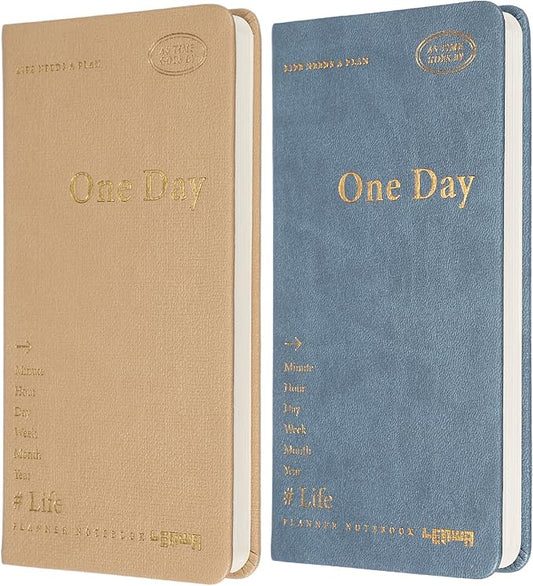 PATIKIL 2Pcs Planner Notebook, 7 x 3.8" 96 Sheets Undated Daily Planner Pocket to Do List Daily Weekly Goals Notebook for Office Home Study Work Time Management Habit Tracker, Blue, Brown