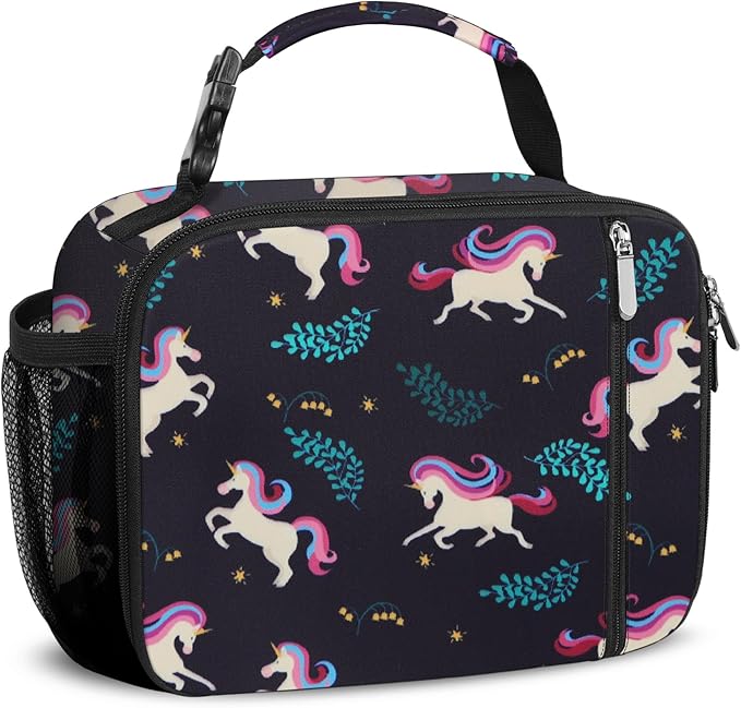 esouler Lunch Box Kids Insulated Lunch Bag for Boys & Girls Durable Children Lunchbox for School with Water Bottle Holder-Purple Unicorn