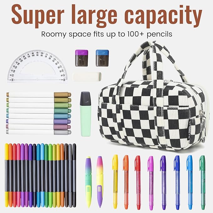 Large Pencil Case Pouch, Extra Big Pencil Bags with Zipper, Cute Corduroy Pencil Pouch with 5 Compartments, Pen Bag Wide Opening, Pencil Pouch Organizer, Pencil Box for Teen Girls Adults