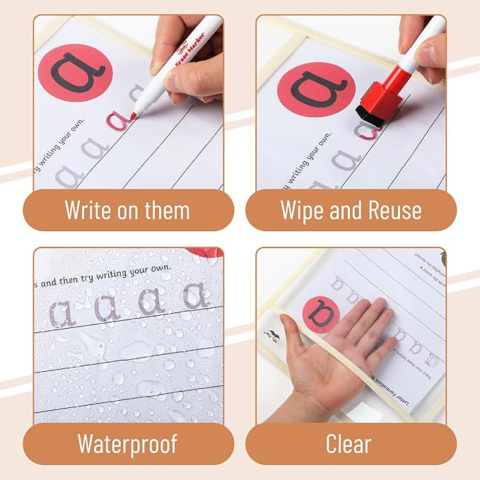 Mr. Pen- Reusable Dry Erase Pocket Sleeves, 10" x 14", 6 Pack, Desert Dusk Color, Clear Plastic Paper Sleeves, Ticket Holders, Clear Plastic Sheet Protectors, Teacher, School, Classroom Supplies