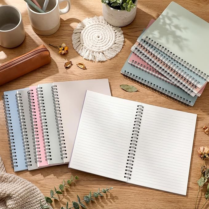Fuutreo 12 Pcs Spiral Notebook for Work A5 8.3 x 5.7 Inch College Ruled Spiral Journal Notebook Kraft Cover Ruled Paper, 12 Color, 60 Sheets, 120 Pages for Office School(Pastel Color,Classic)