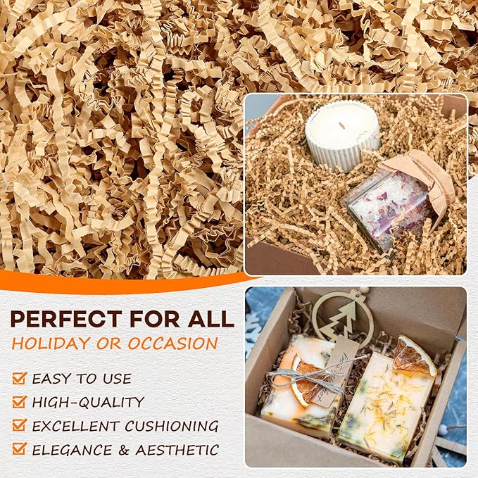 RowinsyDD 3LB Kraft Crinkle Paper Filler, Brown Cut Shredded Paper for Gift Baskets Packaging Wrapping Cushion Stuffing Box Filler for Easter Christmas Wedding Birthday Bridesmaid