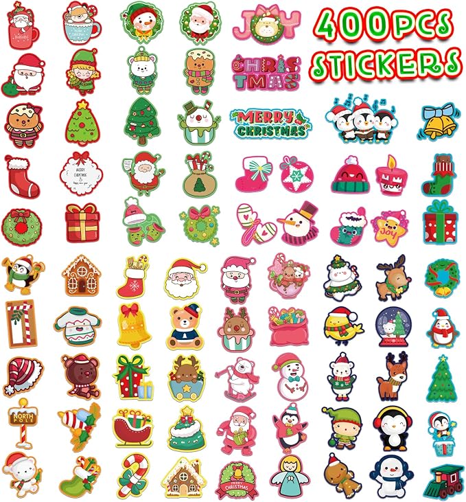 Christmas Stickers, Stocking Stuffers for Kids, 40 Sheets with 400 Stickers | Christmas Stickers for Kids, Christmas Crafts for Grandkids, Xmas Games Party Favors Supplies Gifts for Kids Ages 3 4 5 6 7 8
