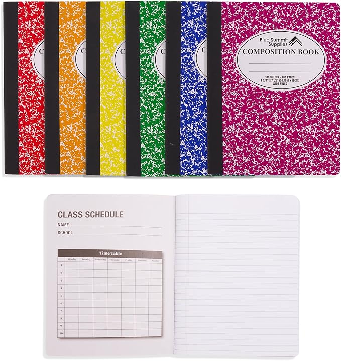 Blue Summit Composition Notebook Bulk, Assorted Color Composition Notebook Wide Ruled Bulk, Marble, 100 Sheets per Book, Bulk 48 Pack