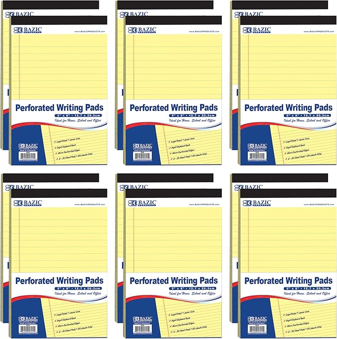 BAZIC Products Note Pads, 2 Perforated Writing Pads, 5" x 8", Ruled