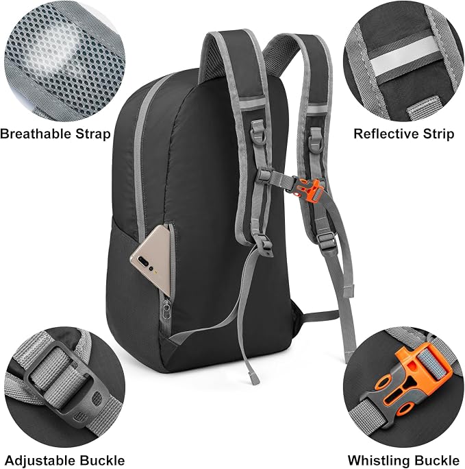 G4Free 24L Lightweight Packable Hiking Backpack Sport Travel Daypack Water Resistant for Women Men | Water Resistant Material, 11.4*7.9*18.5 in, Outdoor Sports, Travel, Hiking, Day trips, Cycling, Daily Use, Foldable Backpack