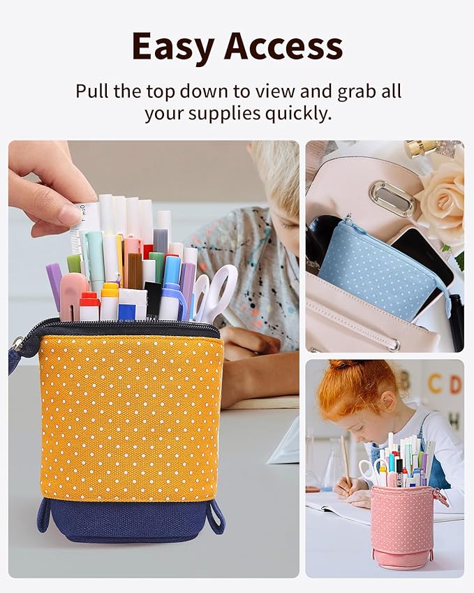 Sooez Standing Pencil Case, Cute Stand up Pencil Pouch, Telescopic Pen Pouch, Portable Pencil Holder, Cute Stand up Pencil Case, Spacious Pencil Pouch Bag for School Office Supplies, Orange