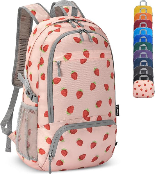 ZOMAKE Lightweight Packable Backpack 30L, Foldable Travel Hiking Daypack | Water Resistant Collapsible Backpacks, Folding Day Pack for Outdoor Camping Sport, Everyday Carry(Strawberry print)
