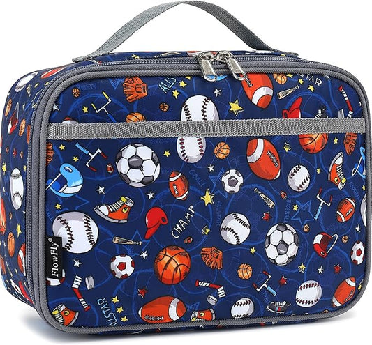 FlowFly Kids Lunch box Insulated Soft Bag Mini Cooler Back to School Thermal Meal Tote Kit for Girls, Boys,Football