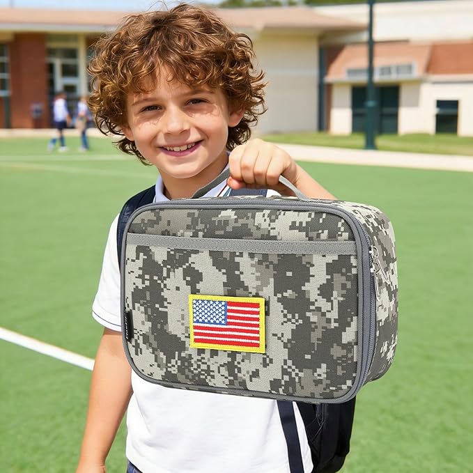 FlowFly Kids Lunch box Insulated Soft Bag Mini Cooler Back to School Thermal Meal Tote Kit for Girls, Boys, Free USA Flag Patch Included