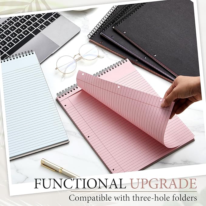 MotiMind 10 Pack 8.5" x 11" Top Spiral Notebook with 3 Hole Punched Light Colors Legal Pads College Ruled Notepad 50 Sheets Hard Cardboard Paper Wirebound Notepad for Office School Business
