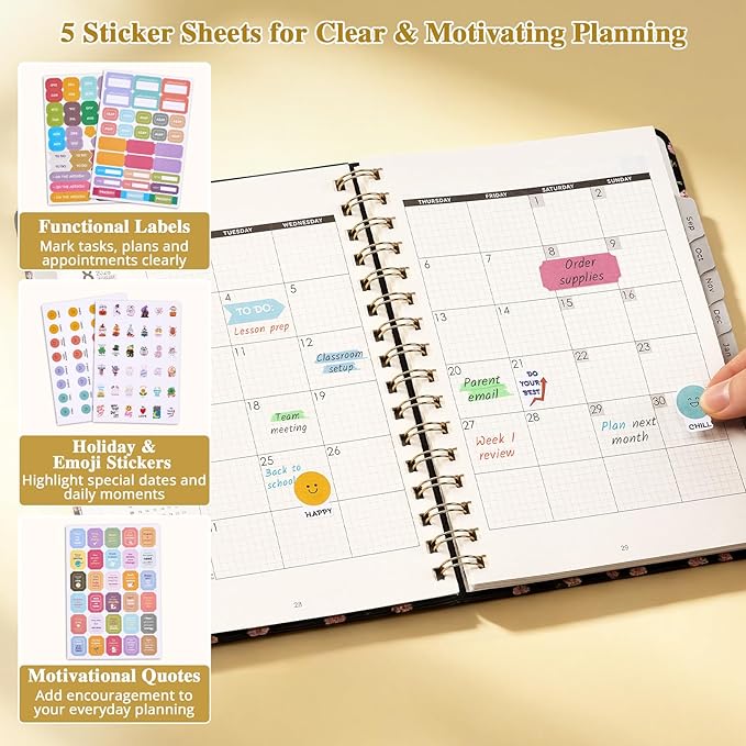JoyCat 13-Month Academic Planner 2026-2027, June 2026 - June 2027, A5 Weekly & Monthly Planner, Hardcover Agenda with Tabs, 5 Sticker Sheets, Elastic Closure & Pocket for Teachers & Students, 6.3" x 8.5", Midnight Garden