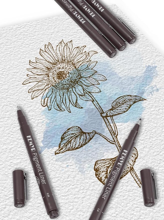 KEMYR 10 Micro Fine liner Drawing Art Pens Calligraphy Pens: 0.05mm-1.0mm Size Art supplies Waterproof Archival brown Ink Markers For Artists,Use for Professional Watercolor,Sketching