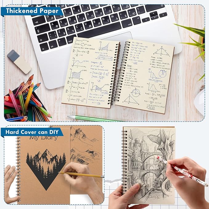 Epakh 6 Pack Spiral Notebooks A5 Bulk Back to School Hardcover Spiral Journal Notebook 5.5 x 8.3 Inch, First Day of School Journal Paper Notebook for Writing, 50 Sheets 100 Page (Unlined,Brown)