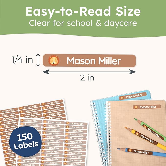 Personalized Kids Name Labels for Pencils Brown [150pcs] - Waterproof Name Stickers for School & Daycare - Pencil Custom Name Stickers - Children Name Stick On Labels for Pens (2.0”x0.3”)
