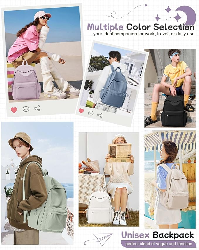 BJLFS Grey Backpack for School Women Girls, Waterproof Bookbag Cute High School Back Pack for Men Teen Boys, Lightweight Travel College Backpack Mochilas Escolares para Casual Daypack Rucksack