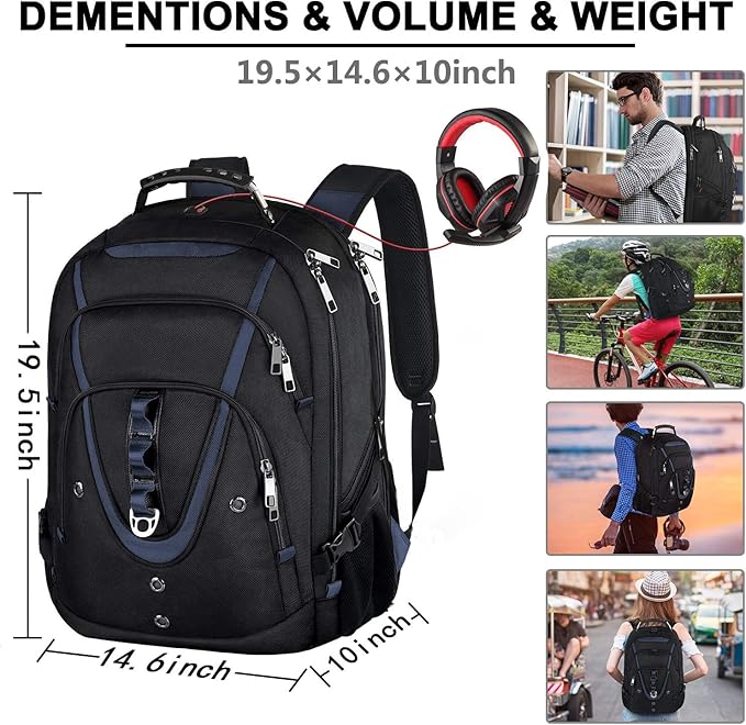 17.3 Laptop Backpack for Men Women, Extra Large Travel laptop Backpack with Rain Cover, TSA Friendly Flight Approved with RFID Anti Theft Pocket, Water Resistant School BookBag