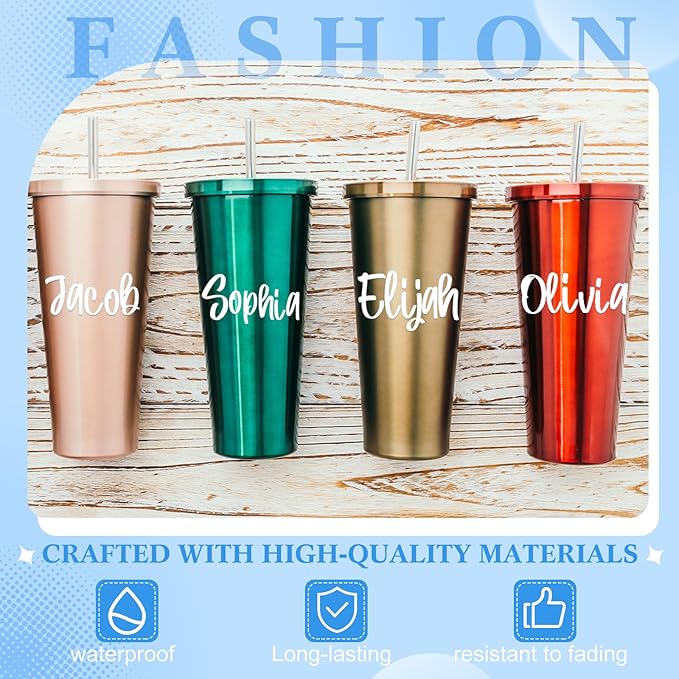 Humyoun UV DTF Cup Wrap Letter Stickers Vinyl Decals,White,6 Sheets | Personalized Name Stickers for Water Bottles Tumblers, Waterproof UV DTF Alphabet A-Z Stickers for 14-40oz Mugs DIY Craft