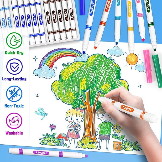 Toidgy 200 PCS Washable Markers for Kids, Colored Markers Bulk for School, Thin Marker Set in 10 Assorting Colors, Fine Line Marker with Conical Tip, Back to School Supplies, Classroom Must Haves