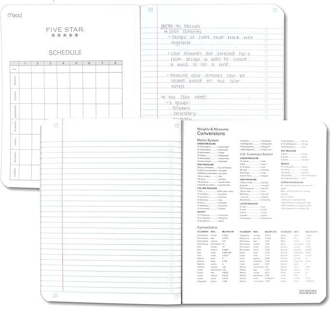 Five Star Composition Book + Study App, 4 Pack, College Ruled Paper, 7-1/2" x 9-3/4", 80 Sheets, Forest Green, Pacific Blue, Fire Red and Black (850065B-ECM)