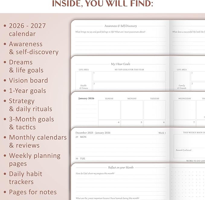 Legend Planner Jan 2026 – Jan 2027 Dated Weekly & Monthly Planner to Hit Your Goals, Increase Productivity & Live Happier. Organizer Notebook & Productivity Journal. A5 Hardcover (Rose Gold)