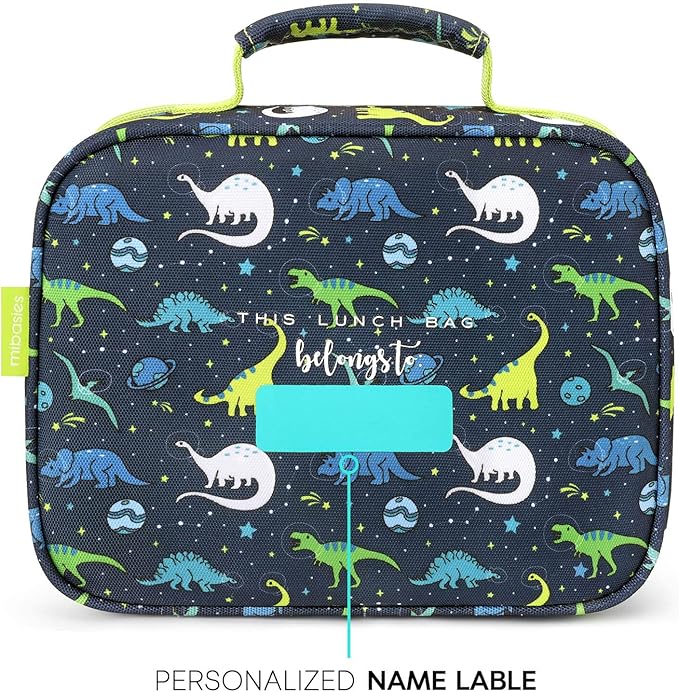 mibasies Kids Lunch Box for Boys Toddler, Insulated and Reusable Lunch Bag for School, Galaxy Dinosaur