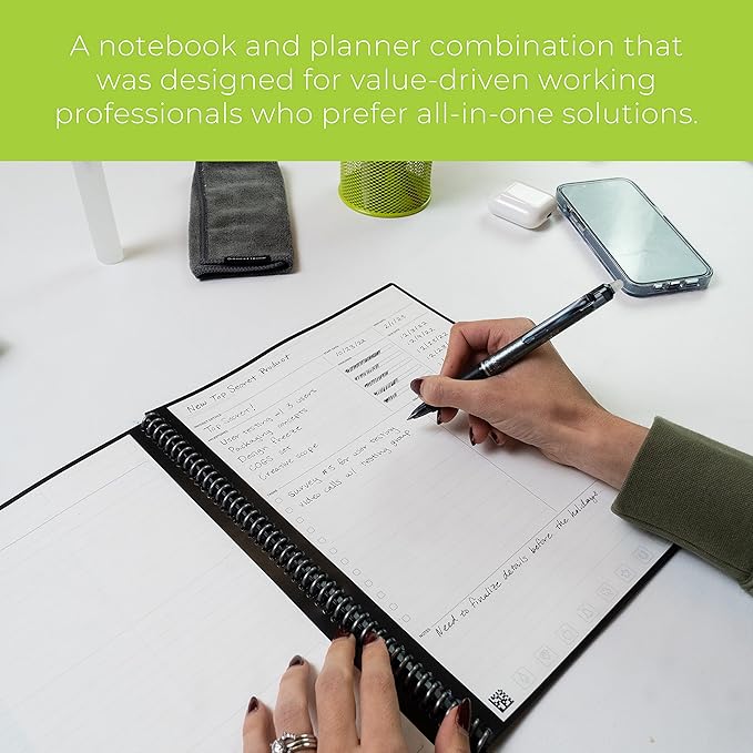 Rocketbook Fusion Plus Smart Reusable Notebook Planner, Notetaking and Planning In One, Executive Size, 6x8.8, Black