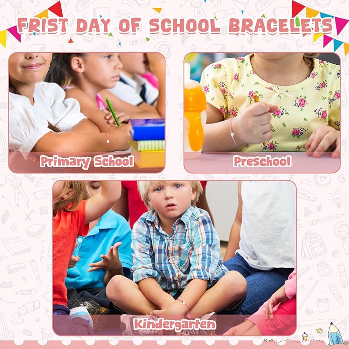 EOBOH Back to School Supplies, Back to School Bracelet Mommy and Me, Prek Matching Wish Bracelets Set, Adjustable Bracelet for Boys Girls Gifts Stuff Bulk