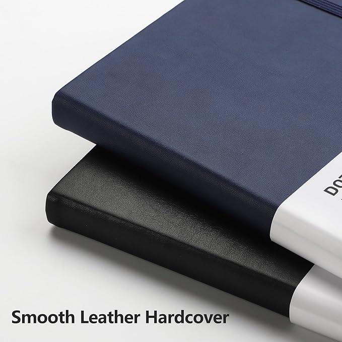 RETTACY Dotted Journal Notebook, 2-Pack, 160 Numbered Pages per Pack, A5 Medium Size (5.7'' x 8.3''), 120 GSM Thick Paper, Leather Hardcover, for Journaling, Planning, Tracking (Black & Navy Blue)