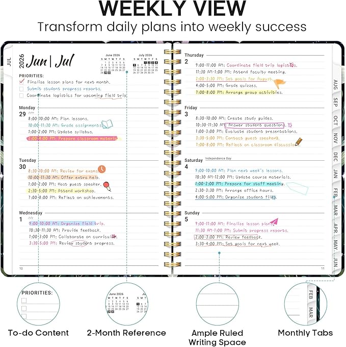 Academic Planner 2026-2027, Weekly and Monthly Calendar Book, July 2026 – June 2027, Hardcover Planner with Tabs, Perfect for Teachers, Students, Women & Men, A4 (8.5" x 11") - StarryGarden