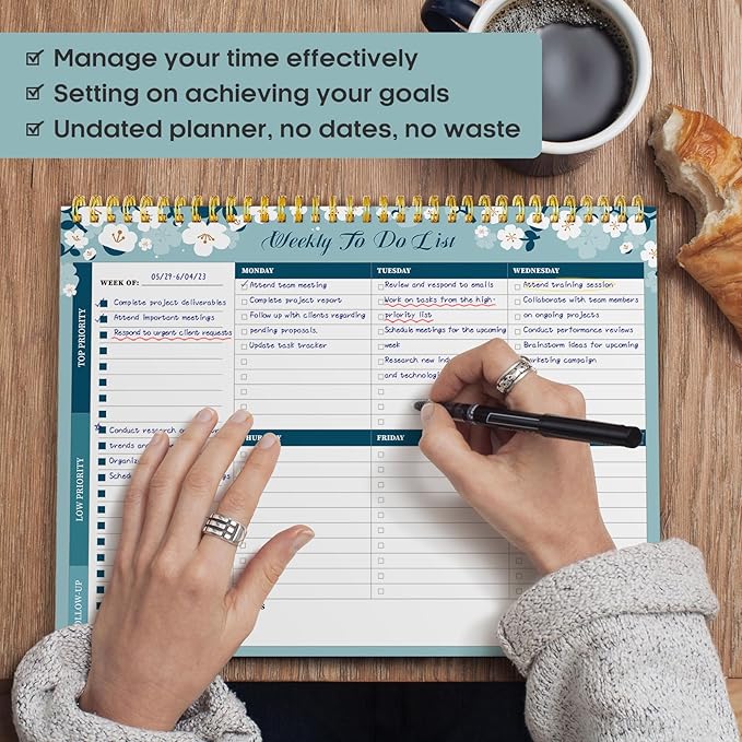 Taja Weekly To Do List Notepad with 52 Undated Sheets（8.5"×11"）- Weekly Desk Planner for Women & Man, Work and Home - 1 Pack Blue Breeze