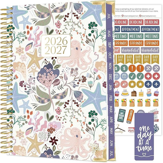 bloom daily planners HARDCOVER Planner 2026-2027 for Women - Academic Year (July 2026 - July 2027) 13 Months - A5 Monthly & Weekly Agenda Book - 5.5” x 8.25” - Seaside Whimsy