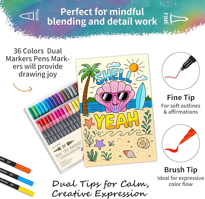 Jekohor Adult Coloring Book,Coloring Books for Adults Relaxation with 36 Markers,Funny Chill-Sweet Puns Includes 30 Pattern,Anxiety Relief-The Perfect Mindfulness Stress-Relieving Gifts for Women
