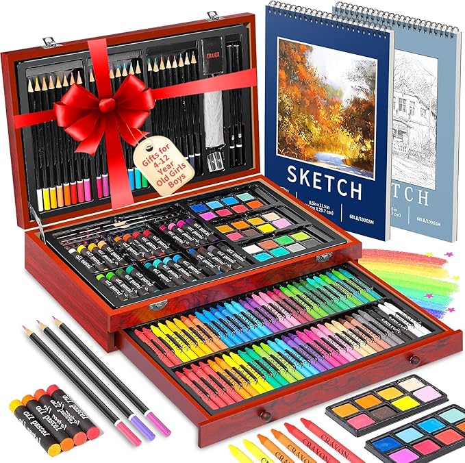 Hapikalor 156-Pack Art Kit Drawing Set with 2 Sketch Book, Crayons, Colored Pencils, Arts and Crafts Art Supplies