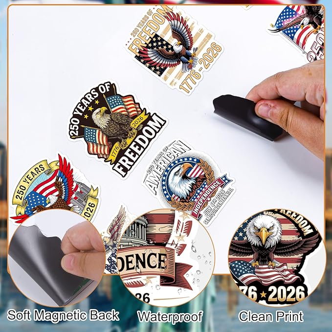 250th Birthday America Fridge Magnets - Wxiben 16 Pcs USA 250 Years Anniversary 1776-2026 Refrigerator Magnet Flag Patriotic Independence Day Magnetic Decoration Stickers for Home Kitchen Locker Decor