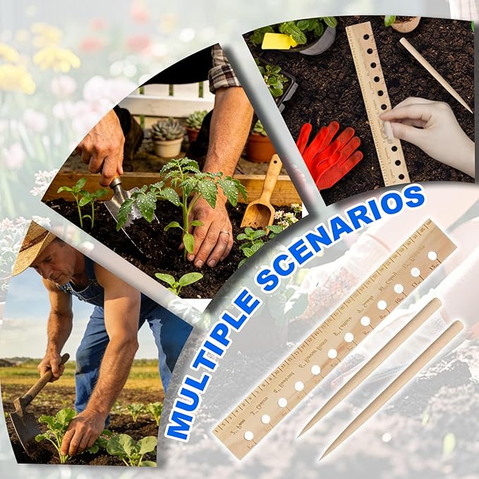 Seeding Ruler with Holes Wood, Seeding Ruler with Holes, Spacer Tool Seeder Planting Ruler, Wooden Measuring Tool for Seedings, Vegetable Planting Template