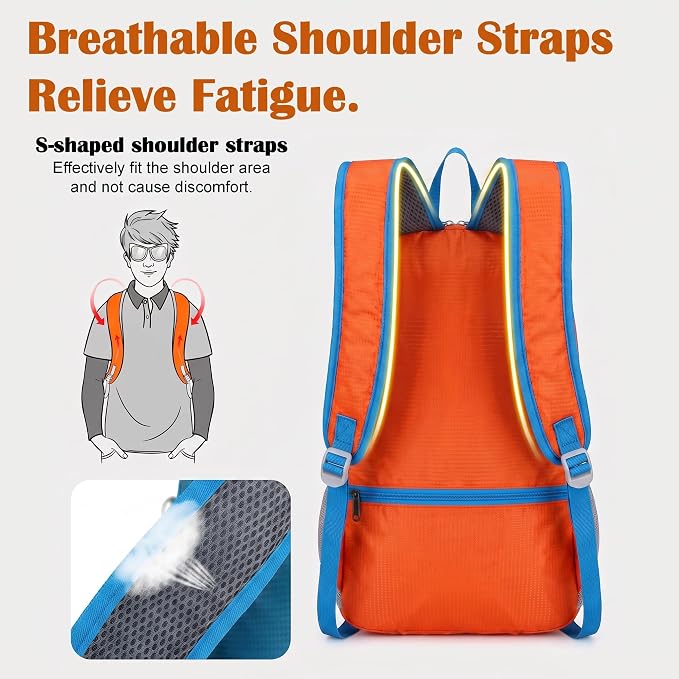 20L Water Resistant Foldable Packable Daypack Backpack | Lightweight Durable Portable Outdoor Travel Backpack for Women Men Camping Climbing Hiking Walking Sports Daily Commuting