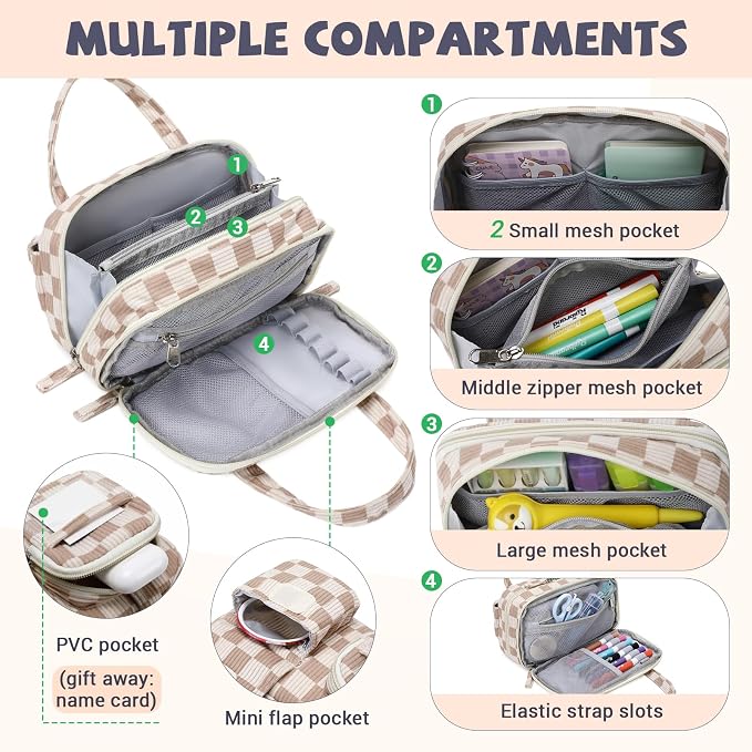 Pencil Case Corduroy Multiple Compartments Pouch Bag for Girl, Khaki