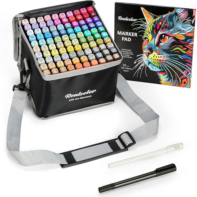 100 Alcohol Markers Set,Dual Tip Art Markers for Adult Coloring, Alcohol Markers Set for Drawing,Coloring,Sketching,Card Making,Illustration, Ideal for Artists, Designers & Crafters