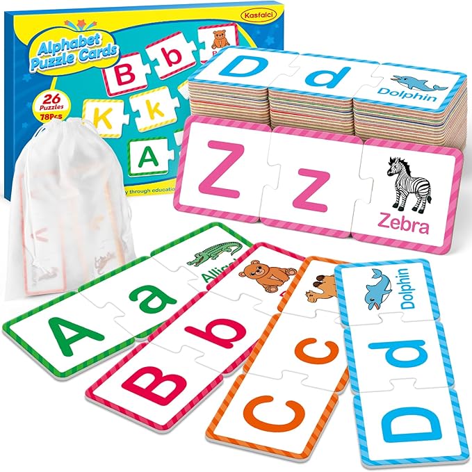 Kasfalci Alphabet Puzzle Flash Cards, 78PCS ABC Flashcards for Kids, Alphabet Learning Toys for Toddlers, Matching Letter Game Gifts, Preschool Kindergarten Activities Classroom Must Haves
