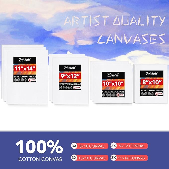 ESRICH Professional Acrylic Paint Set, 60PCS with Painting Brushes,Acrylic Paints,Easel,4 Sizes Blank Canvases,Palette, Paint Knives,Brush Cup and Art Sponges for Adults Hobbyists and Beginners