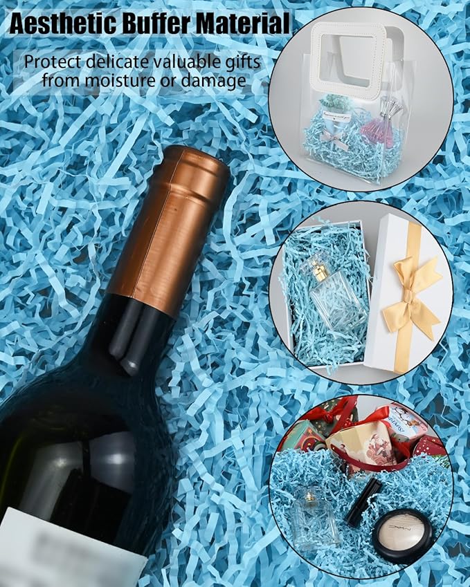 Raissily 10.5oz/300g Crinkle Cut Paper Shred Filler, Packing Grass Cushion for Christmas Wedding Birthday Anniversaries Easter Engagement Gift Confetti Box Bag Basket Filling Decoration (Blue)