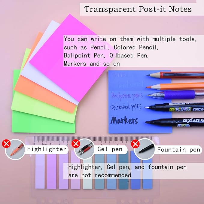 YOUDEFUL 800Pcs Transparent Sticky Notes, 3"x3" Clear Sticky Notes, Waterproof Translucent Sticky Note Pads for Books Annotation, Clear Post it Notes for Bible Study, School, Office